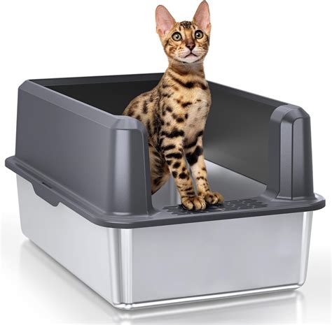 stainless steel litter box with lid|enclosed stainless steel litter box.